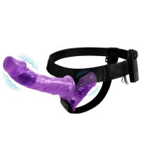 Фіолетовий двосторонній strap-on з вібраціями два пеніси 10 см + 18 см - 77970723 - 4