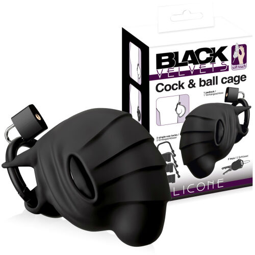 Чорна силіконова клітка на пеніс і яєчка пояс цнотливості BDSM - 70831811