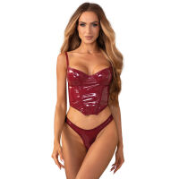 Obsessive Redya бордовий комплект білизни корсет + стрінги - 74948775 - 5