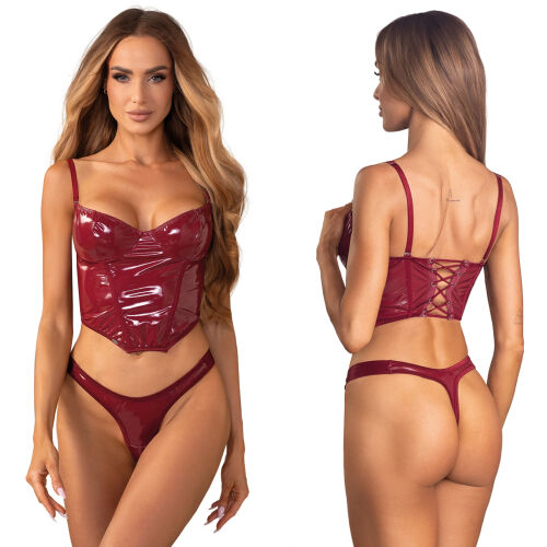 Obsessive Redya бордовий комплект білизни корсет + стрінги - 74948775
