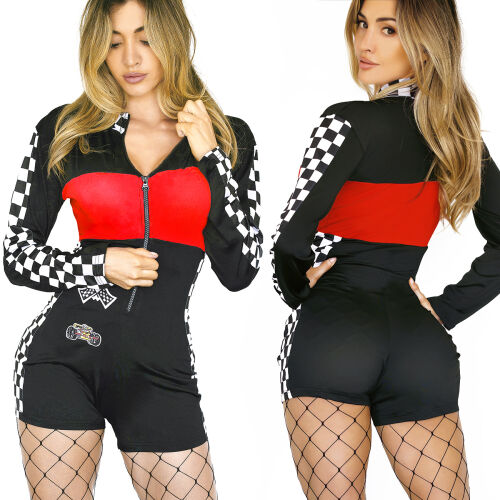 Чуттєвий еротичний комбінезон із шортами на блискавці Racer Girl - 70496290