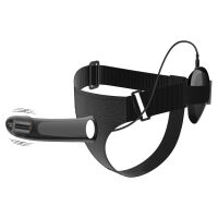 Чорний пояс strap-on з вібратором 16 см + пульт - 70043295 - 7