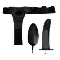 Чорний пояс strap-on з вібратором 16 см + пульт - 70043295 - 6