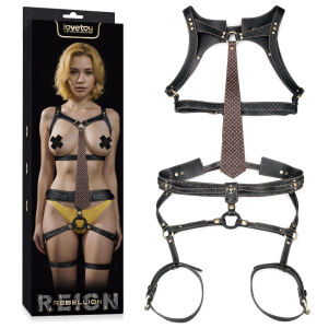 Rebellion шкіряна чуттєва упряж harness з краваткою і кільцем BDSM - 79373440
