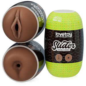 Двосторонній мастурбатор для чоловіків коричнева вагіна і анус - 79099961