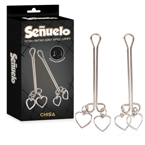 Набір сталевих затискачів на соски з сердечками BDSM - 76740812