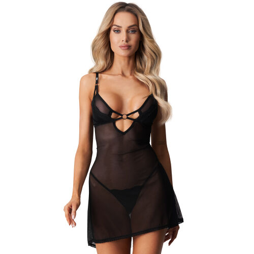 Obsessive Alliane чорна футболка з мереживом + стрінги - 79723318