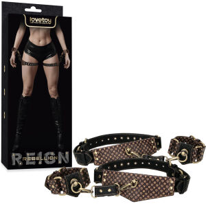 Rebellion шкіряна упряж BDSM стрічки на стегна + наручники - 75589662