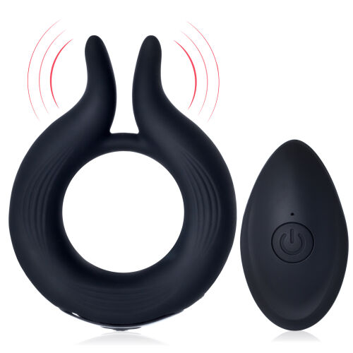 Чорне вібруюче ерекційне кільце з виступами 12 програм + пульт - 75303507