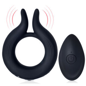 Чорне вібруюче ерекційне кільце з виступами 12 програм + пульт - 75303507