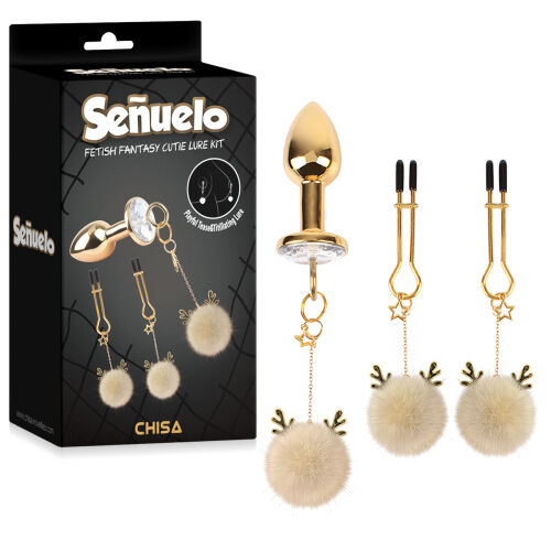 Набір анальних пробок з білим помпоном + затиски для сосків - 74154152