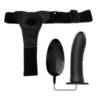 Чорний пояс strap-on з вібруючим пенісом 18,5 см пегінг - 78192200 - 4
